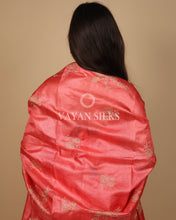 Load image into Gallery viewer, Peach Orange Embroidered Pure Tussar Silk Unstitched Suit Set