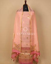Load image into Gallery viewer, Peach Pure Mul Banarasi Silk Unstitched Suit Set