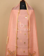 Load image into Gallery viewer, Peach Pure Mul Banarasi Silk Unstitched Suit Set