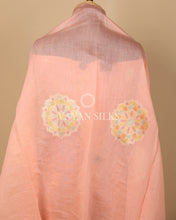 Load image into Gallery viewer, Peach Pure Mul Banarasi Silk Unstitched Suit Set