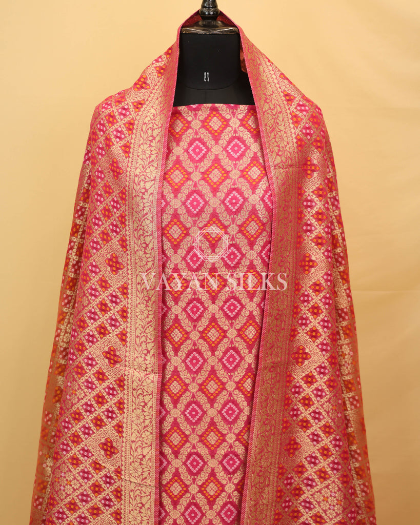 Pink Banarasi  Georgette Silk Unstitched Suit Set