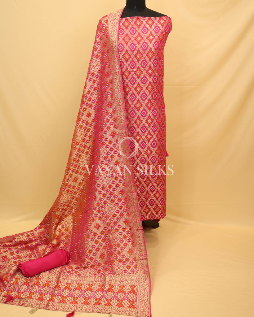 Pink Banarasi  Georgette Silk Unstitched Suit Set