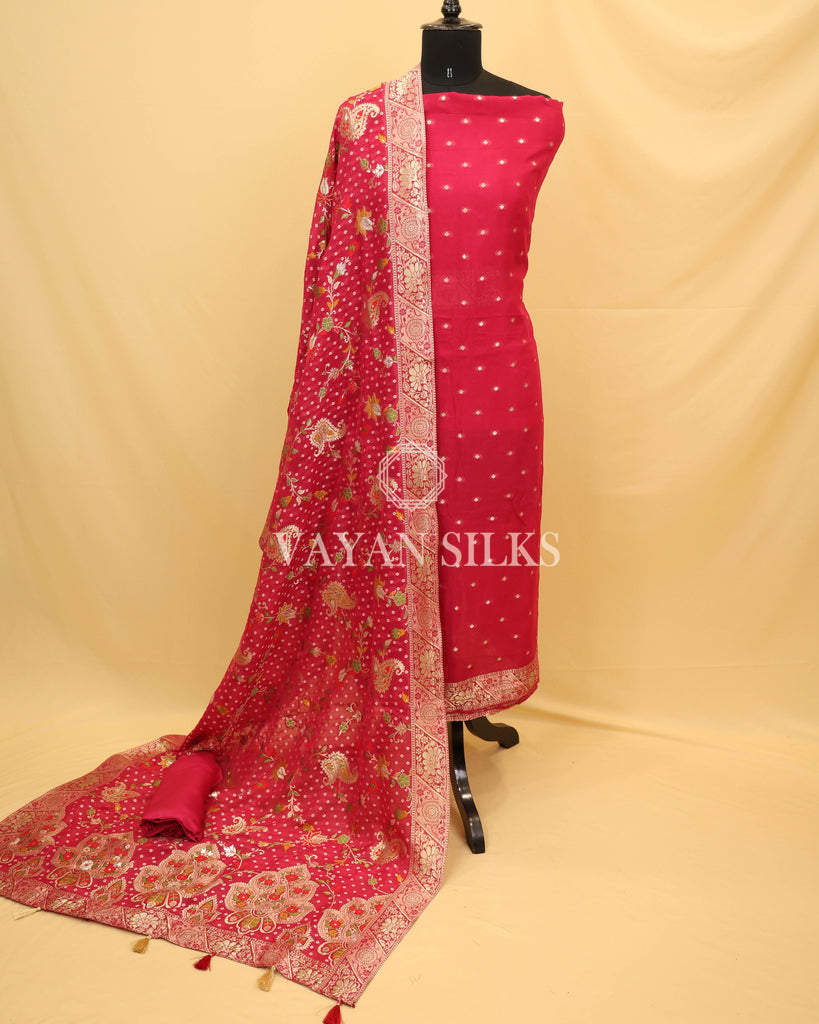 Pink Banarasi  Georgette Silk Silk Unstitched Suit Set