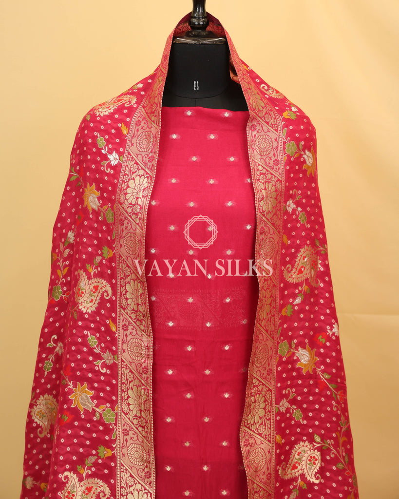 Pink Banarasi  Georgette Silk Silk Unstitched Suit Set
