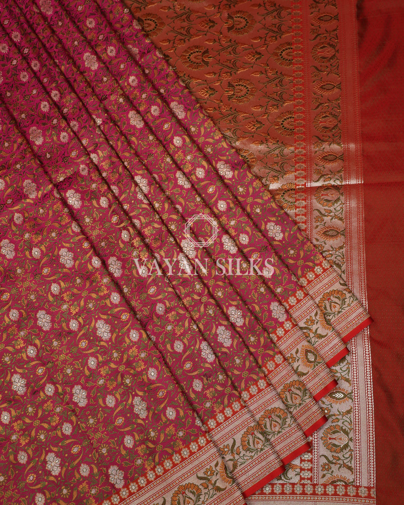 Pink Pure Jamdani Banarasi Silk Saree