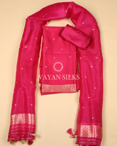 Pink Pure Banarasi Katan Kaduva Buta Silk Unstitched Suit Set