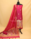 Pink Pure Organza Tilfi Banarasi Silk Unstitched Suit Set