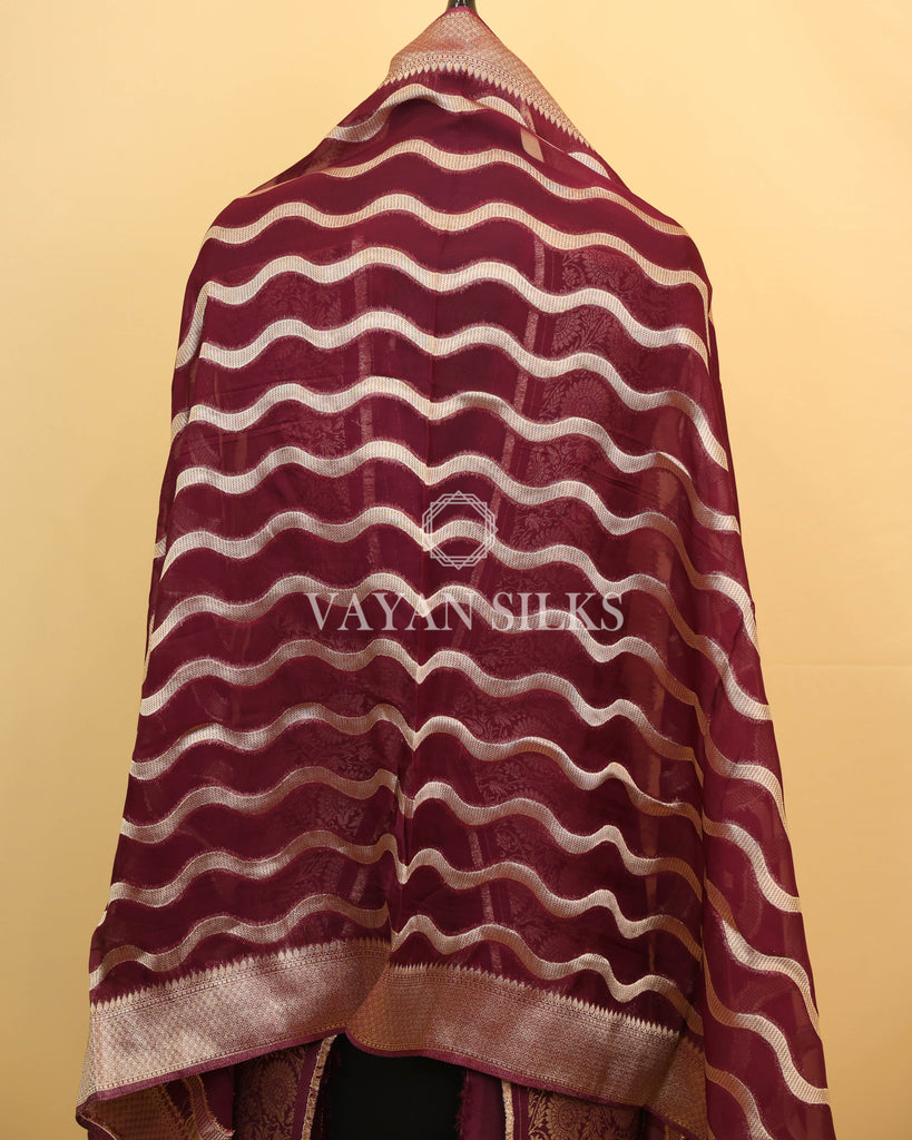 Purple Banarasi Brocade Organza Silk Unstitched Suit Set