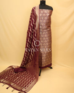 Purple Banarasi Brocade Organza Silk Unstitched Suit Set
