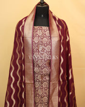 Load image into Gallery viewer, Purple Banarasi Brocade Organza Silk Unstitched Suit Set