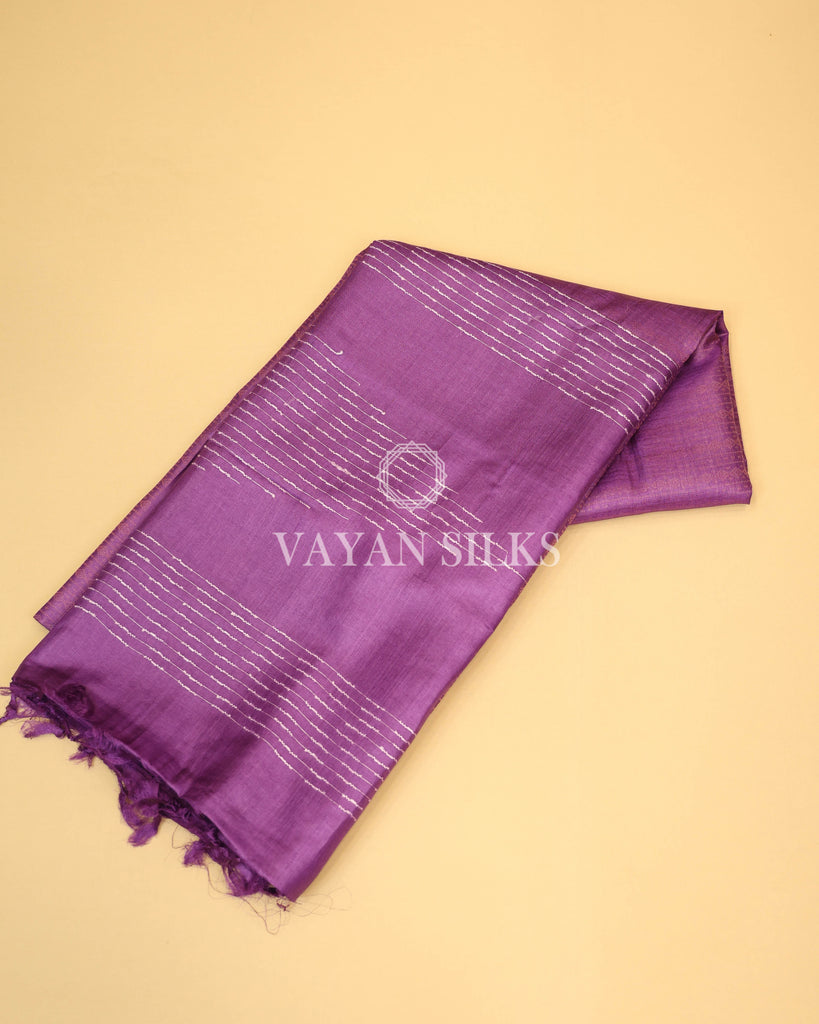 Purple Copper Zari Woven Pure Tussar Silk Saree