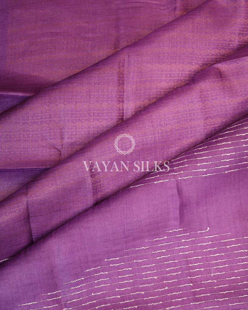 Purple Copper Zari Woven Pure Tussar Silk Saree