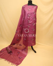 Load image into Gallery viewer, Purple Embroidered Pure Tussar Silk Unstitched Suit Set
