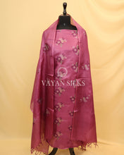 Load image into Gallery viewer, Purple Embroidered Pure Tussar Silk Unstitched Suit Set