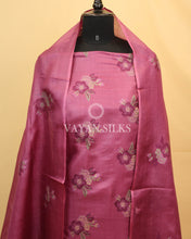 Load image into Gallery viewer, Purple Embroidered Pure Tussar Silk Unstitched Suit Set