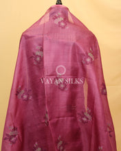 Load image into Gallery viewer, Purple Embroidered Pure Tussar Silk Unstitched Suit Set
