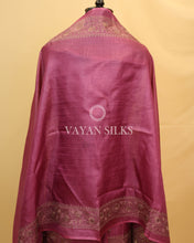 Load image into Gallery viewer, Purple Embroidered Pure Tussar Silk Unstitched Suit Set