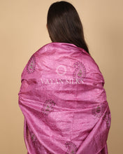 Load image into Gallery viewer, Purple Embroidered Pure Tussar Silk Unstitched Suit Set