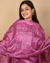 Load image into Gallery viewer, Purple Embroidered Pure Tussar Silk Unstitched Suit Set