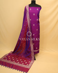 Purple Banarasi Silk Unstitched Suit Set