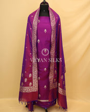 Load image into Gallery viewer, Purple Banarasi Silk Unstitched Suit Set