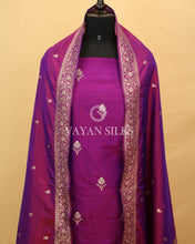 Load image into Gallery viewer, Purple Banarasi Silk Unstitched Suit Set