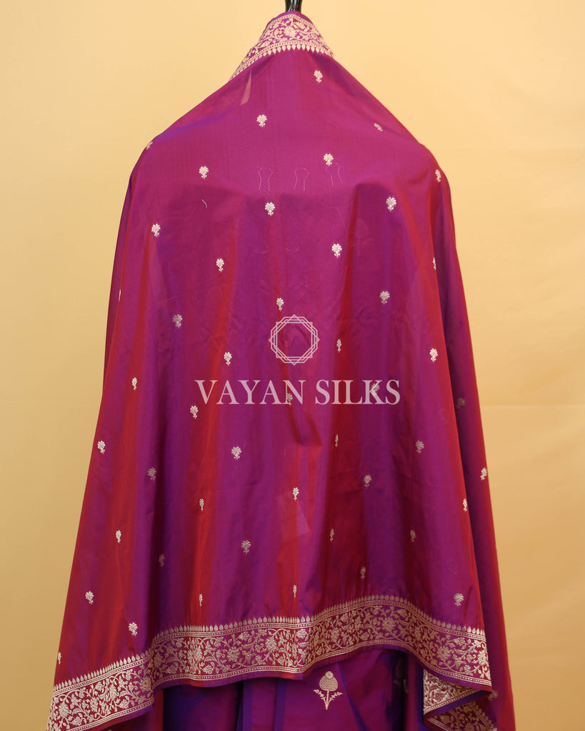 Purple Banarasi Silk Unstitched Suit Set