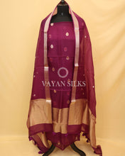 Load image into Gallery viewer, Purple Kora Banarasi Silk Unstitched Suit Set