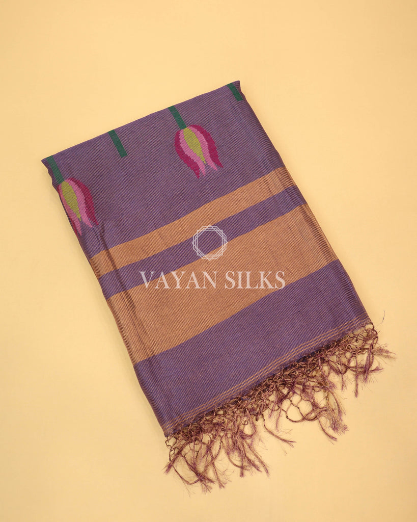 Purple Pure Linen Silk Saree