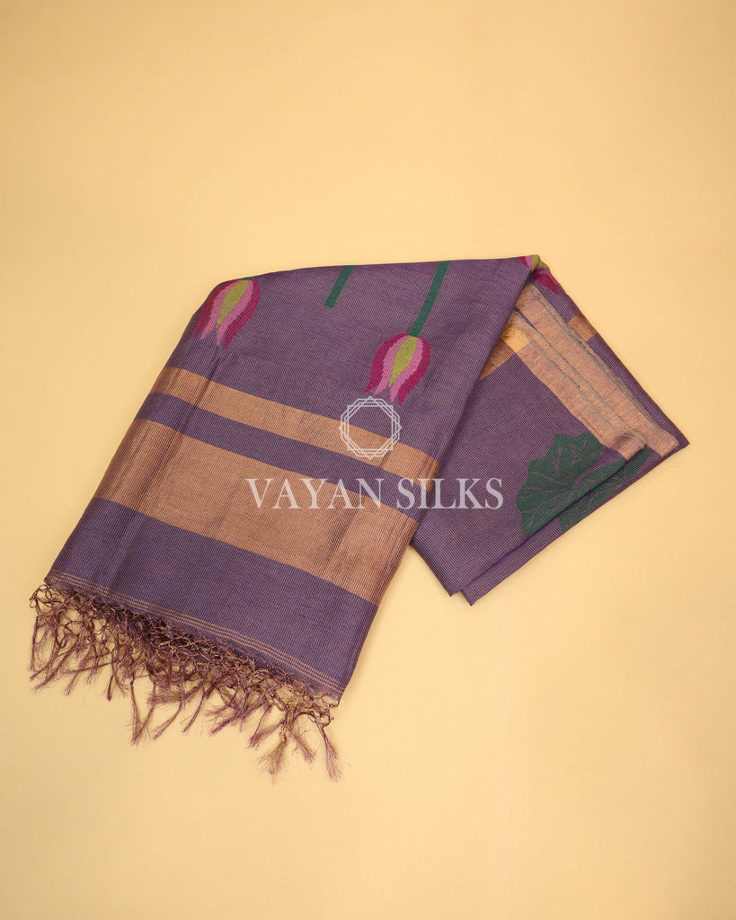 Purple Pure Linen Silk Saree
