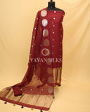 Wine Banarasi  Soft Tissue Silk Unstitched Suit Set
