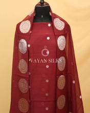Load image into Gallery viewer, Wine Banarasi  Soft Tissue Silk Unstitched Suit Set