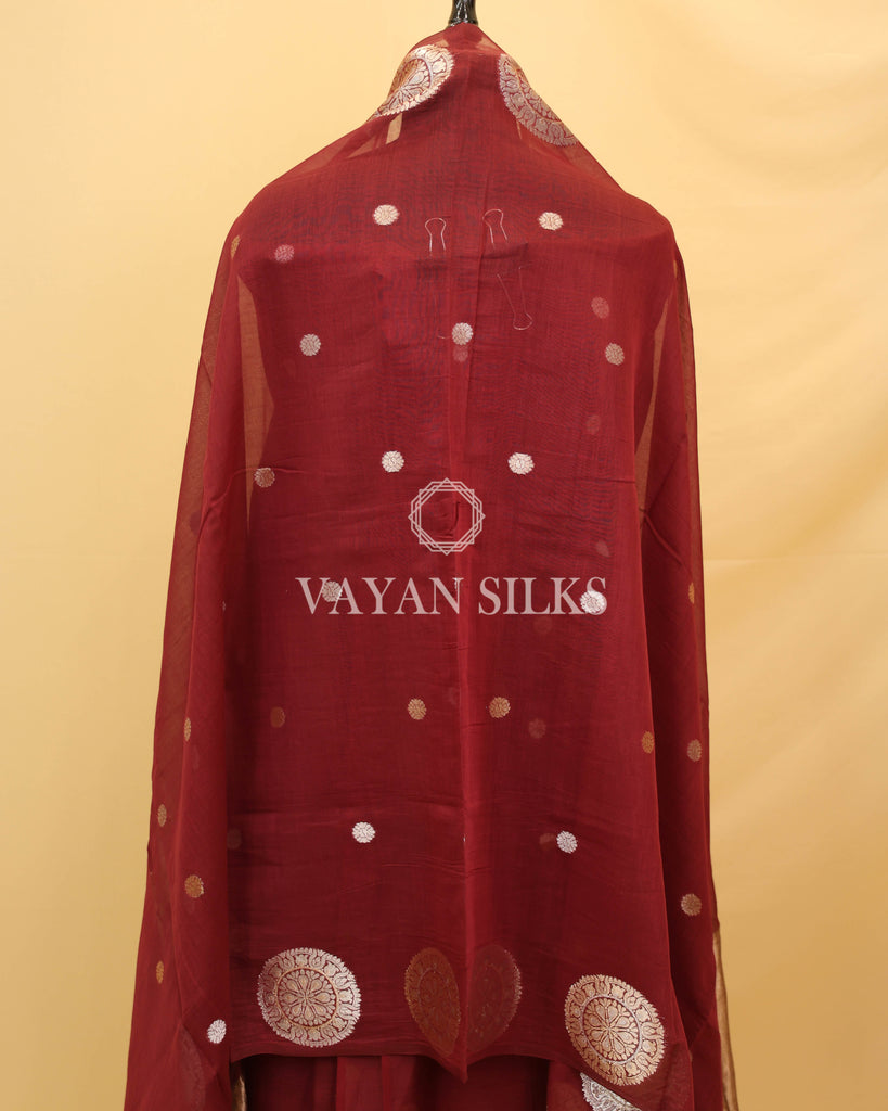 Wine Banarasi  Soft Tissue Silk Unstitched Suit Set