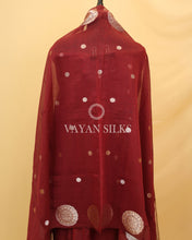 Load image into Gallery viewer, Wine Banarasi  Soft Tissue Silk Unstitched Suit Set