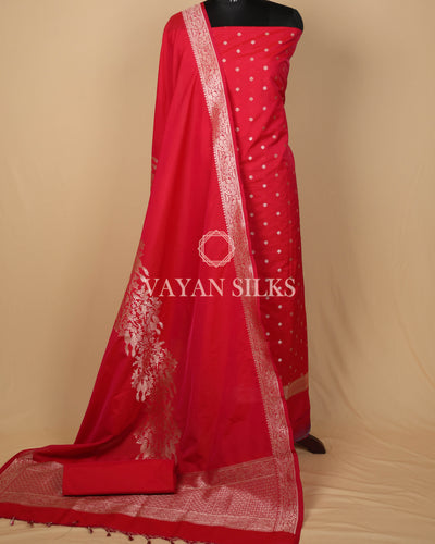 Pink Banarasi Silk Unstitched Suit Set