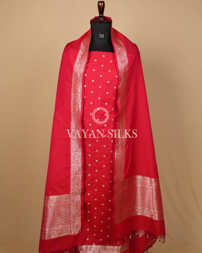 Pink Banarasi Silk Unstitched Suit Set