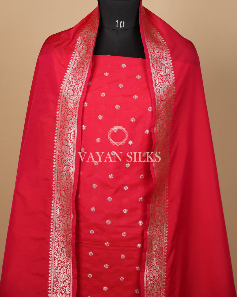 Pink Banarasi Silk Unstitched Suit Set