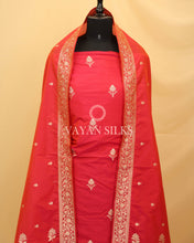 Load image into Gallery viewer, Red Banarasi Silk Unstitched Suit Set