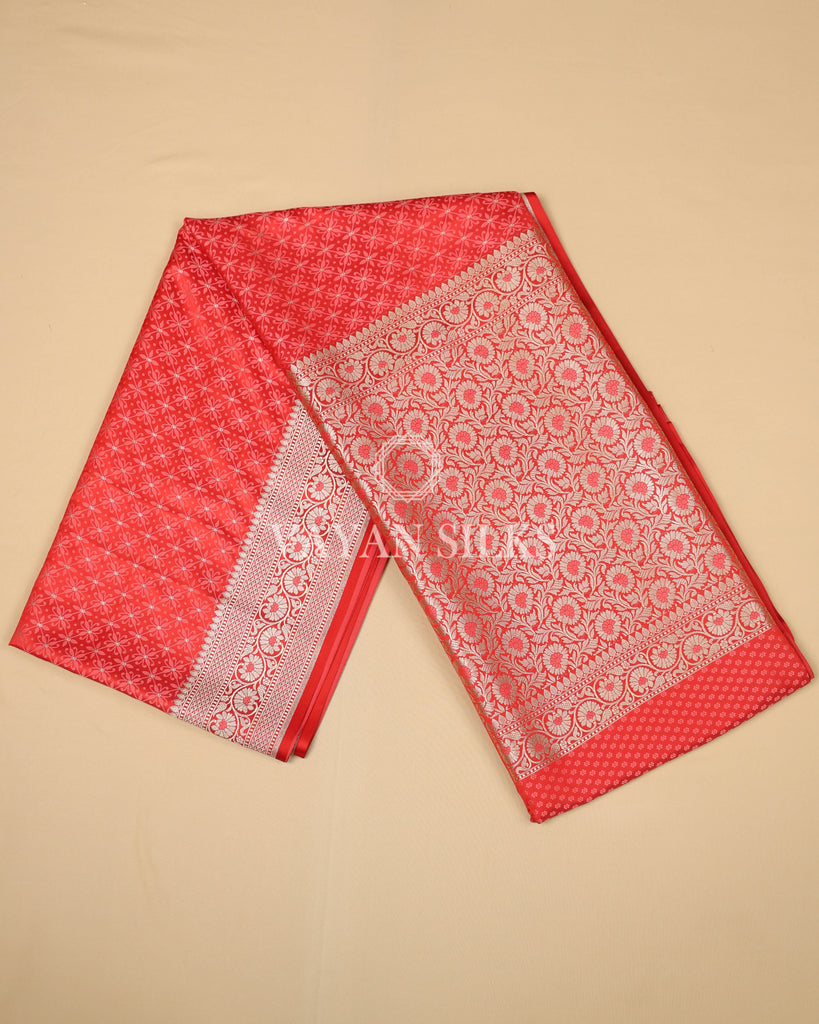 Coral Red Pure Banarasi  Mashru Silk Saree