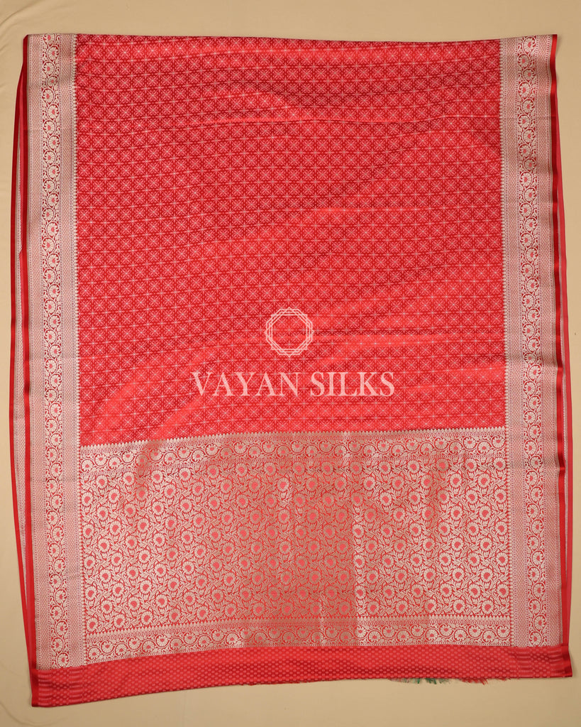 Coral Red Pure Banarasi  Mashru Silk Saree