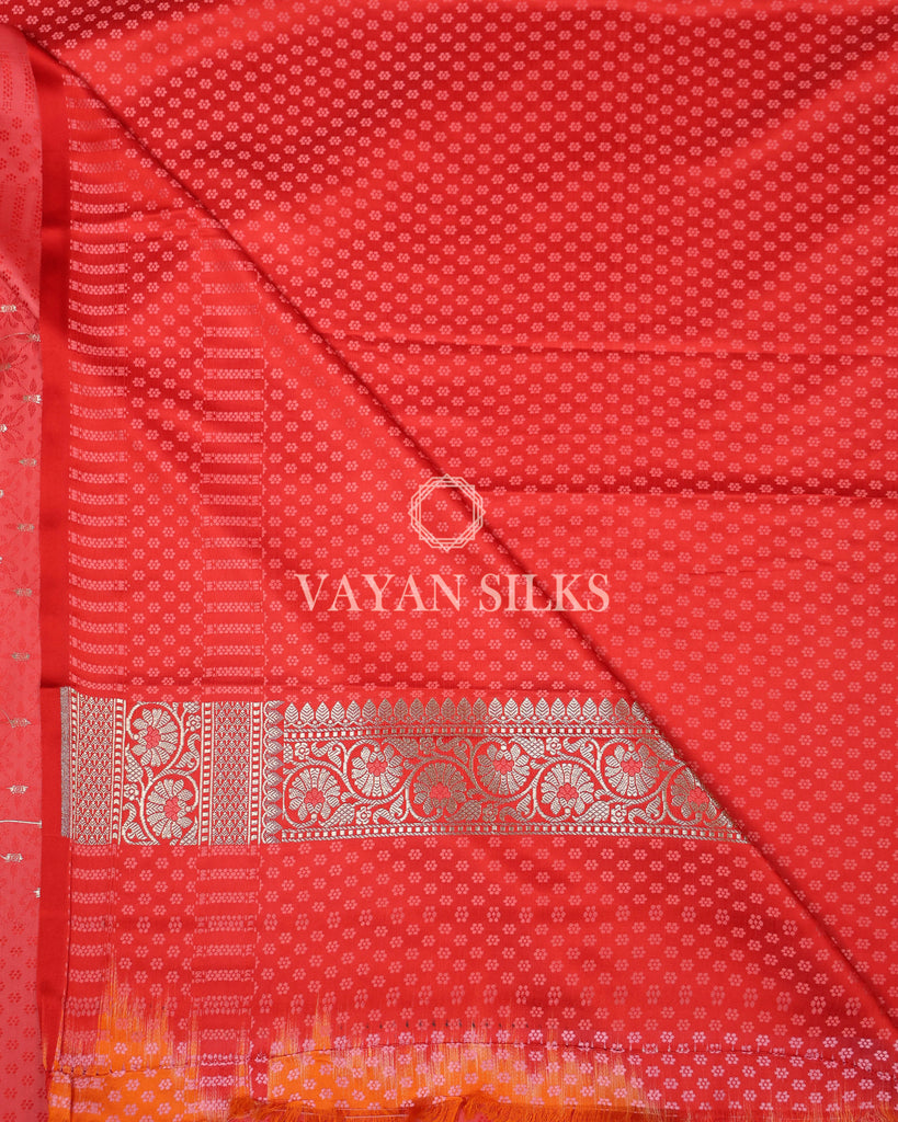 Coral Red Pure Banarasi  Mashru Silk Saree