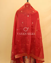 Load image into Gallery viewer, Red Pure Organza Tilfi Banarasi Silk Unstitched Suit Set