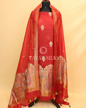 Load image into Gallery viewer, Red Pure Organza Tilfi Banarasi Silk Unstitched Suit Set