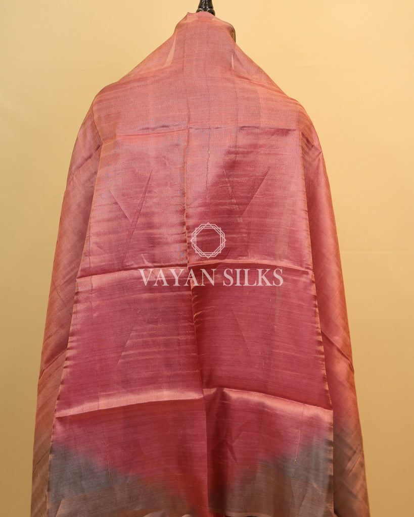 Rose Maroon Pure Tussar Tissue Silk Unstitched Suit Set
