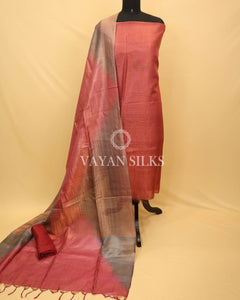 Rose Maroon Pure Tussar Tissue Silk Unstitched Suit Set