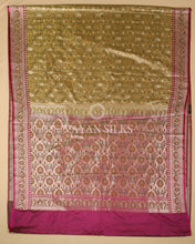 Load image into Gallery viewer, Sage Green Pure Jamdani Banarasi Silk Saree