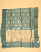 Load image into Gallery viewer, Sage Green Pure Kora  Banarasi Silk Saree