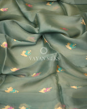 Load image into Gallery viewer, Sage Green Pure Kora  Banarasi Silk Saree