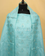 Load image into Gallery viewer, Sky Blue Embroidered Pure Tussar Silk Unstitched Suit Set