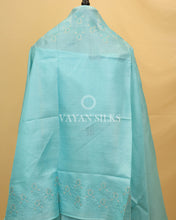 Load image into Gallery viewer, Sky Blue Embroidered Pure Tussar Silk Unstitched Suit Set